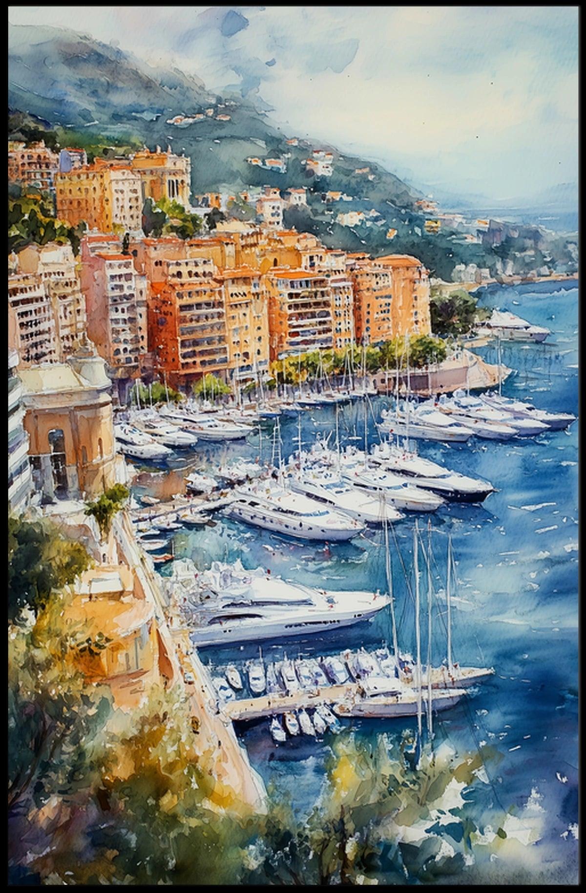 Monaco Monaco Harbor with Yachts View Poster