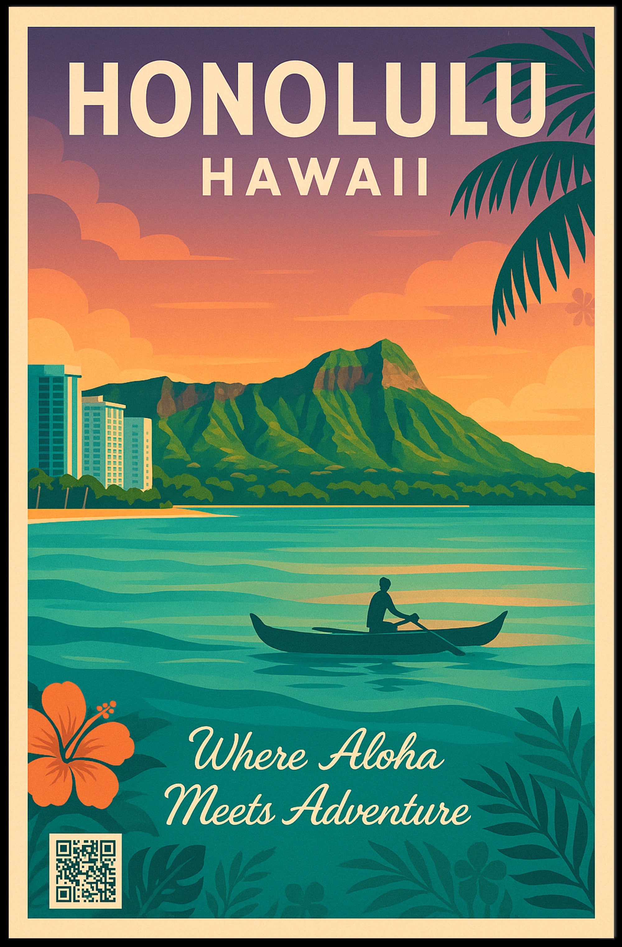 Honolulu Tropical Adventure Vintage Travel Poster PosterGoat
