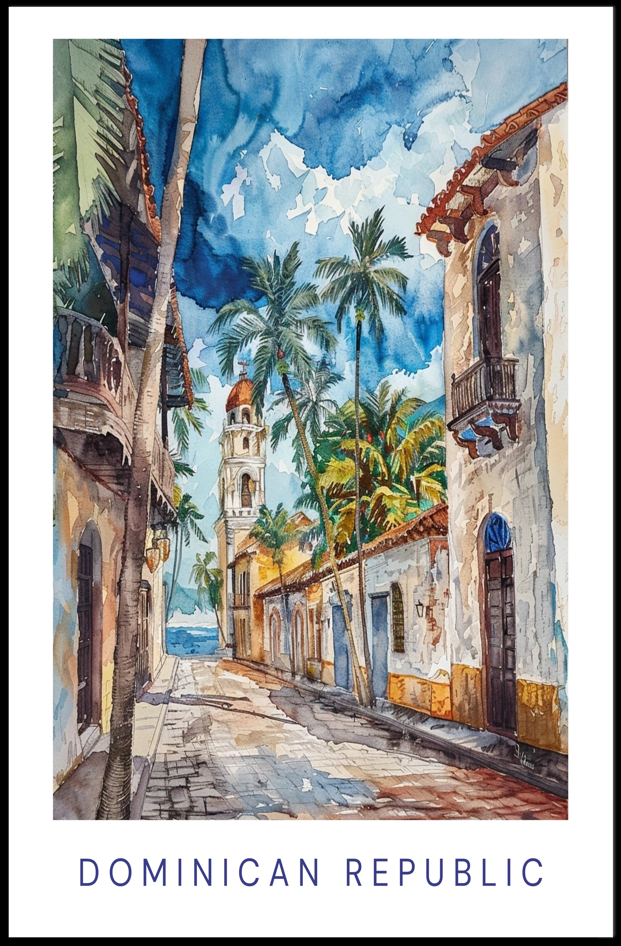Picturesque Dominican Scene: Watercolor Cultural or Heritage Poster PosterGoat