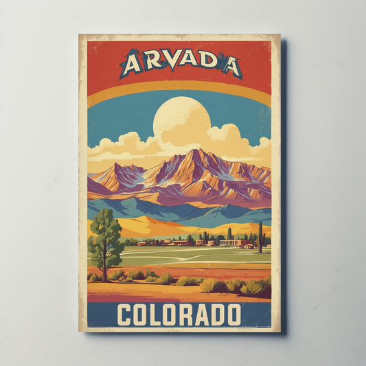 Arvada Colorado Sunlit Mountain Town Vintage Travel Poster