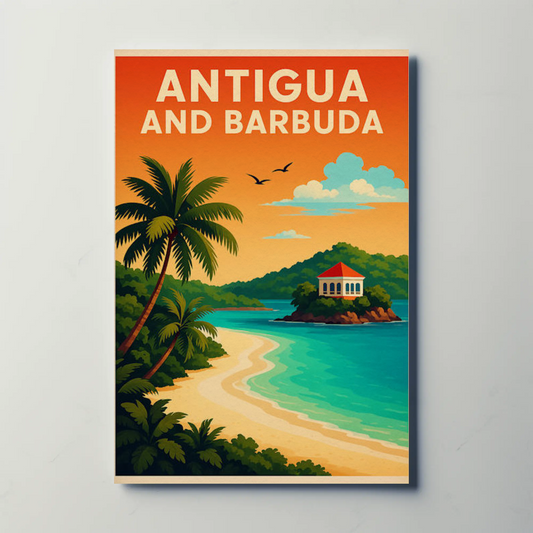 Antigua And Barbuda Caribbean Beach Sunset Travel Poster