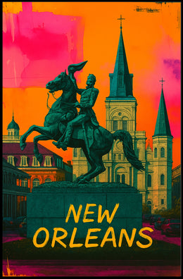 Vibrant Equestrian Statue New Orleans Urban Cityscape Poster