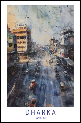 Urban Street Scene Watercolor Poster in Cityscape Category PosterGoat