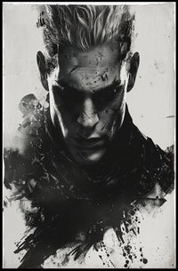 Intense Black and White Brooding Character Poster PosterGoat