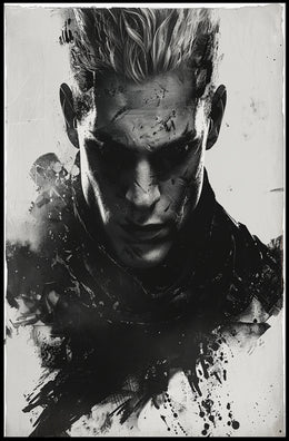 Intense Black and White Brooding Character Poster PosterGoat