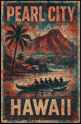 Pearl City Hawaii Nostalgic Cultural Heritage Travel Landscape Watercolor Vintage Retro Poster