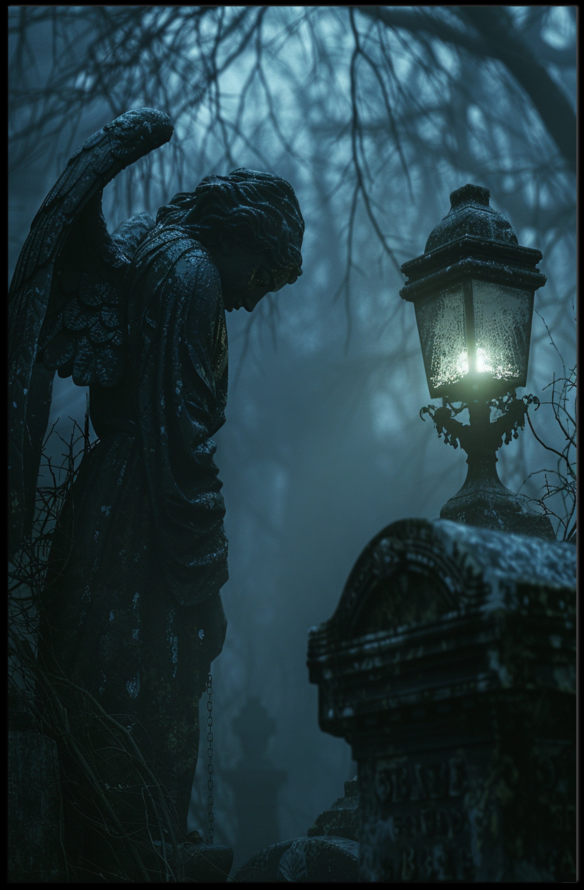 Eerie Angelic Cemetery Scene: Fantasy or Mythology Poster PosterGoat