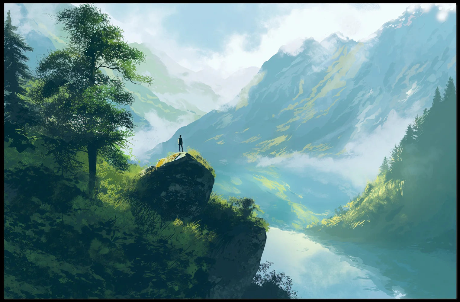 Majestic Mountain Adventure Scenic Art Poster