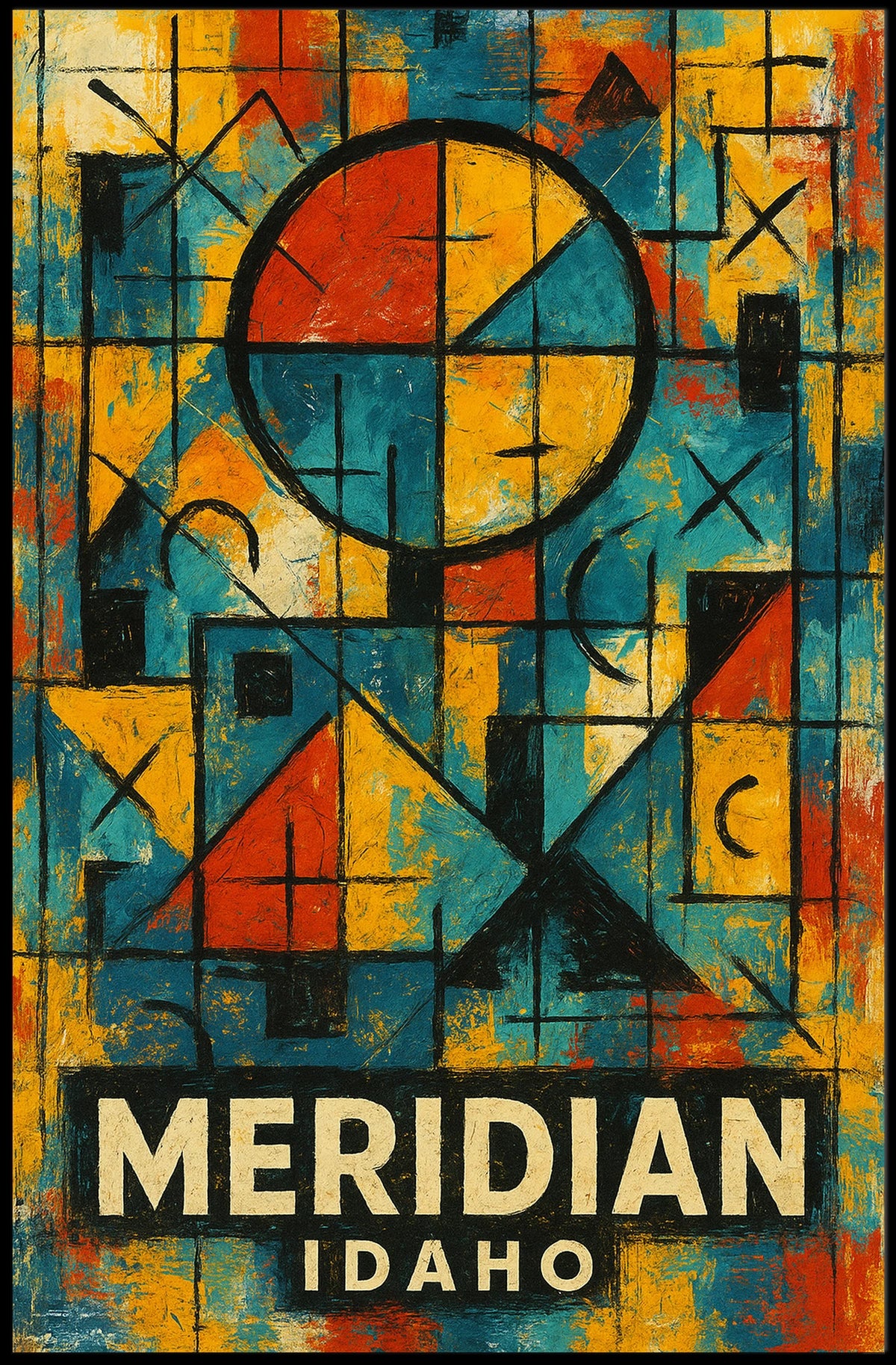 Meridian Idaho Vibrant Geometric Abstract Mosaic Cubism Art Celebration Citywide Festival Poster