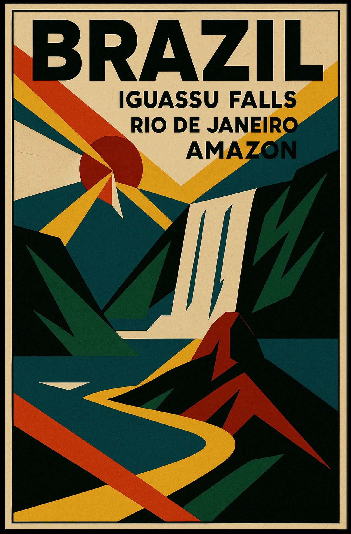 Vintage Brazil Travel Poster: Iguassu & Rio Adventure
