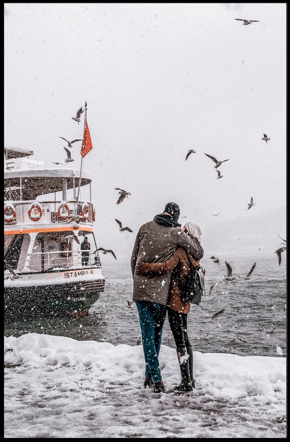 Winter Embrace By The Sea Poster