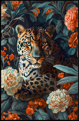 Majestic Leopard Floral Wall Art Print