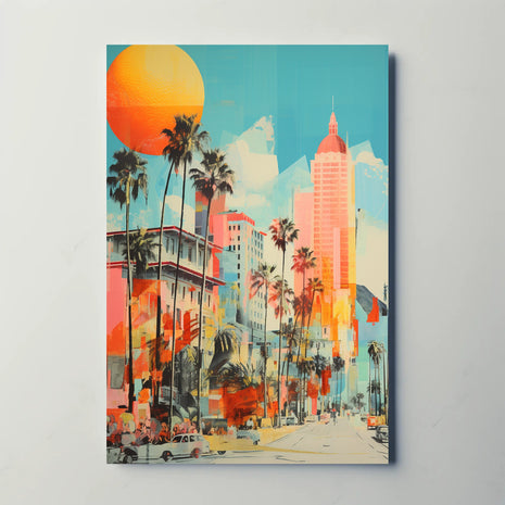 Retro-Modern Urban Scene: Coastal City Artistic Poster