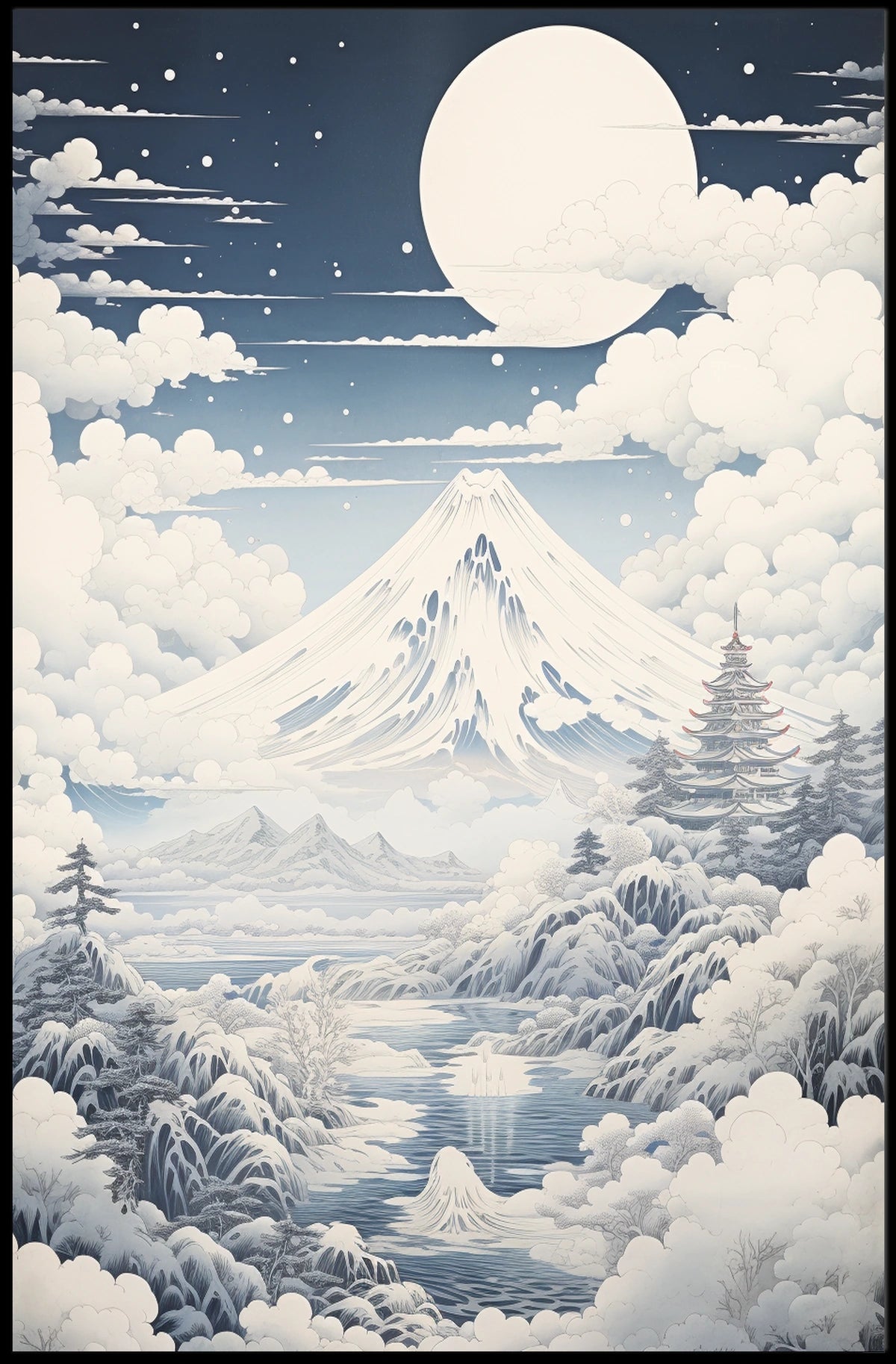 Serene Mount Fuji Nightscape Cultural or Heritage Poster