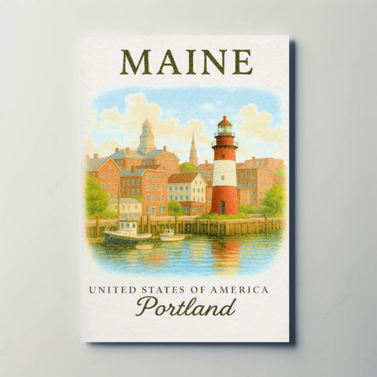 Portland Maine Historic Lighthouse Waterfront Scene Poster
