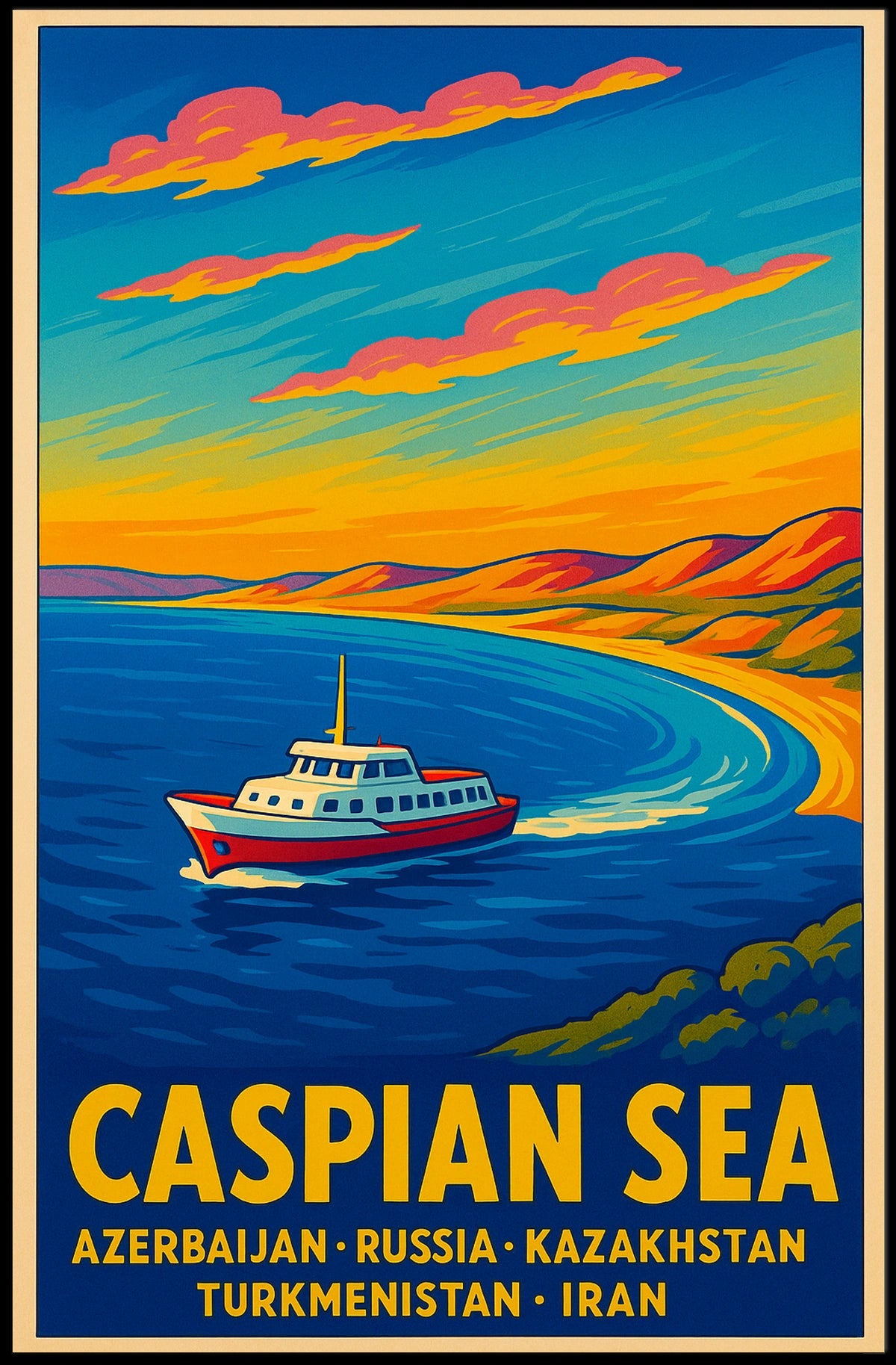 Caspian Sea Travel Poster