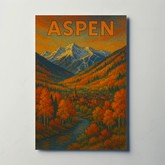 Aspen Autumn Mountain Town Travel Poster