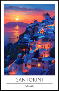 Santorini Sunset Romance Scenic Travel Poster