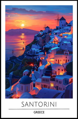 Santorini Sunset Romance Scenic Travel Poster