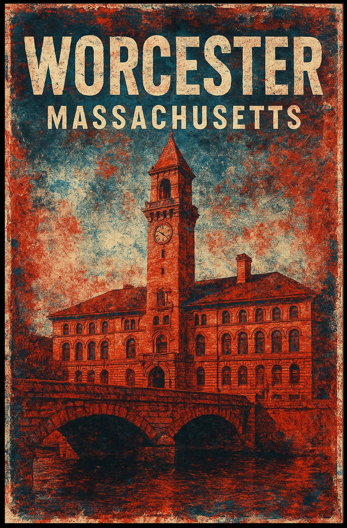 Worcester Clock Tower Collectors Rustic Style Poster
