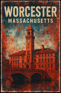 Worcester Clock Tower Collectors Rustic Style Poster