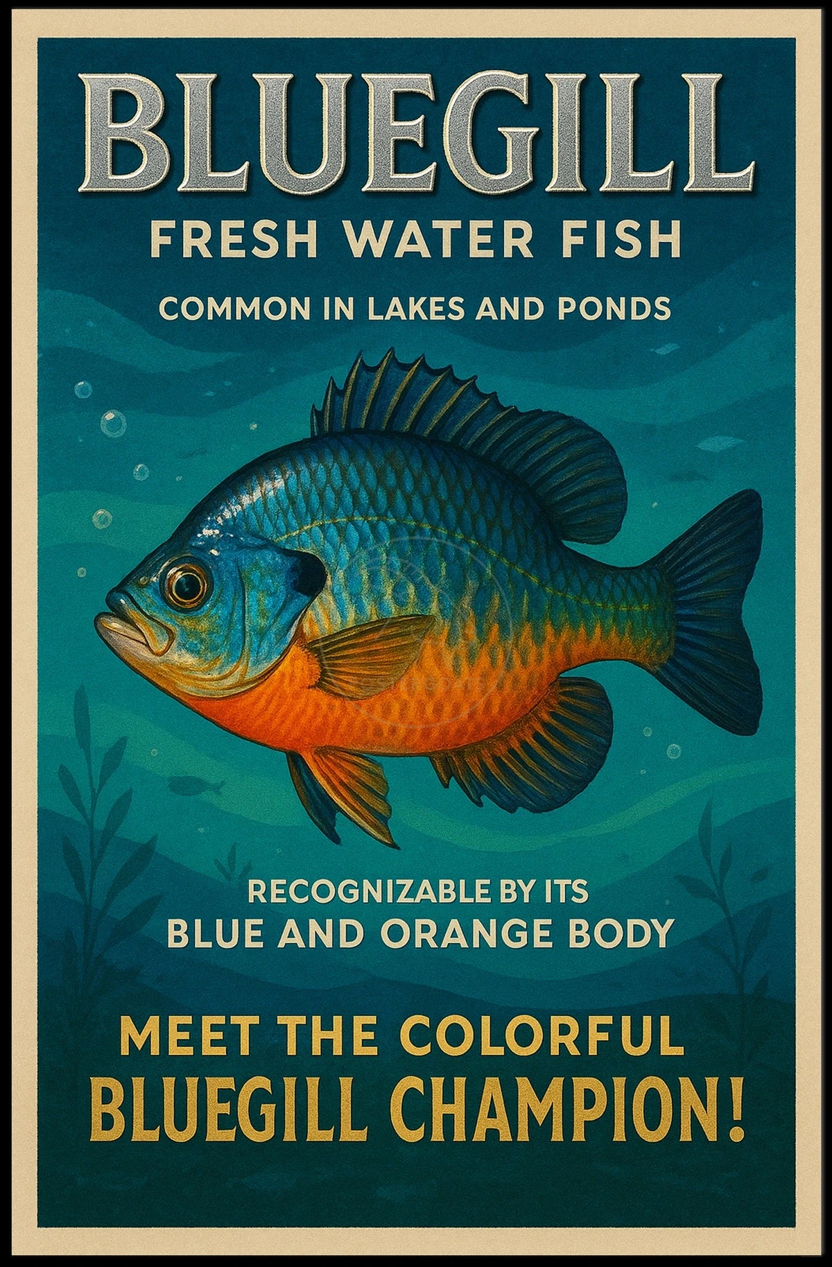 Bluegill Fish Vintage Illustration - Animal Poster
