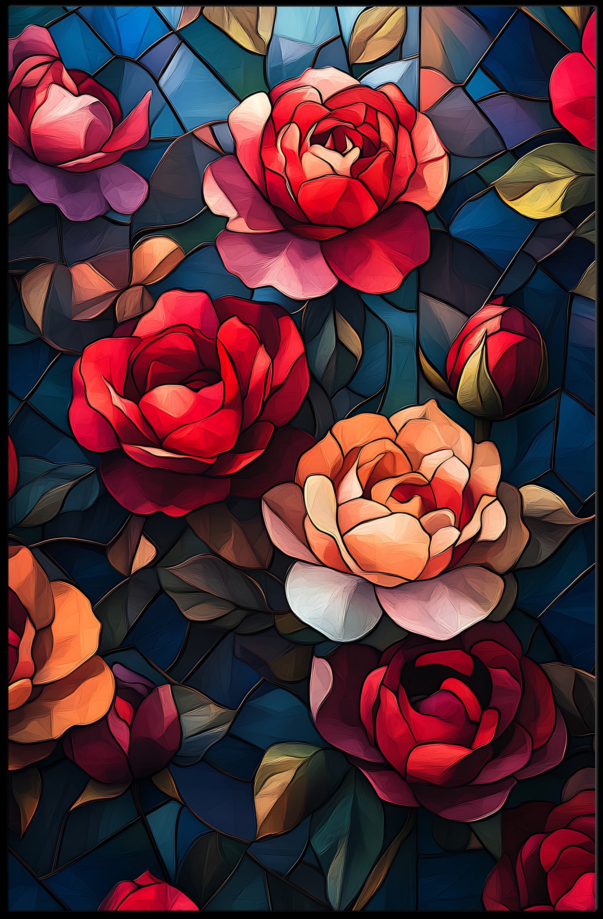 Roses and Stained Glass Artistic Poster