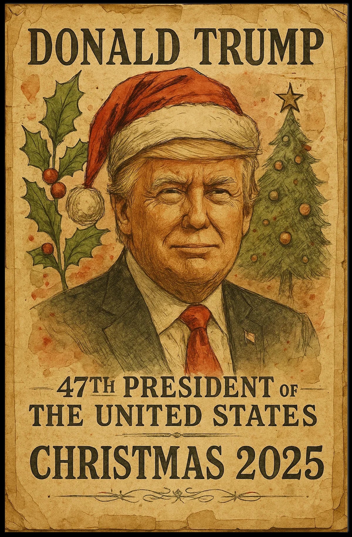 Santa Hat Trump Christmas Theme Political Poster