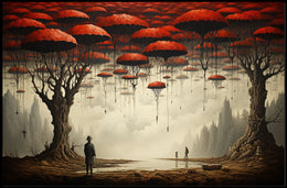 Surreal Dreamscape with Red Trees: Fantasy or Mythology Poster