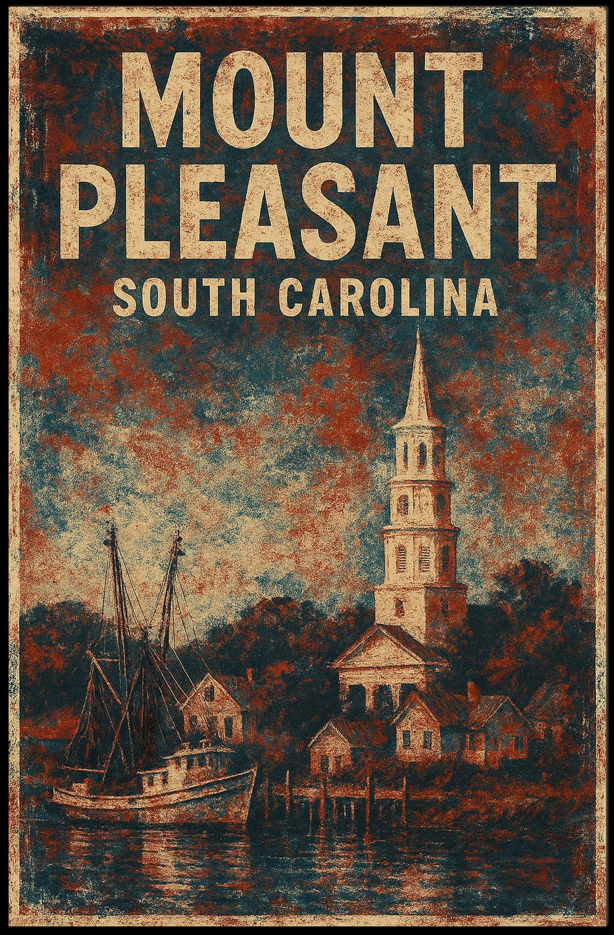 Mount Pleasant Coastal Skyline Watercolor Poster