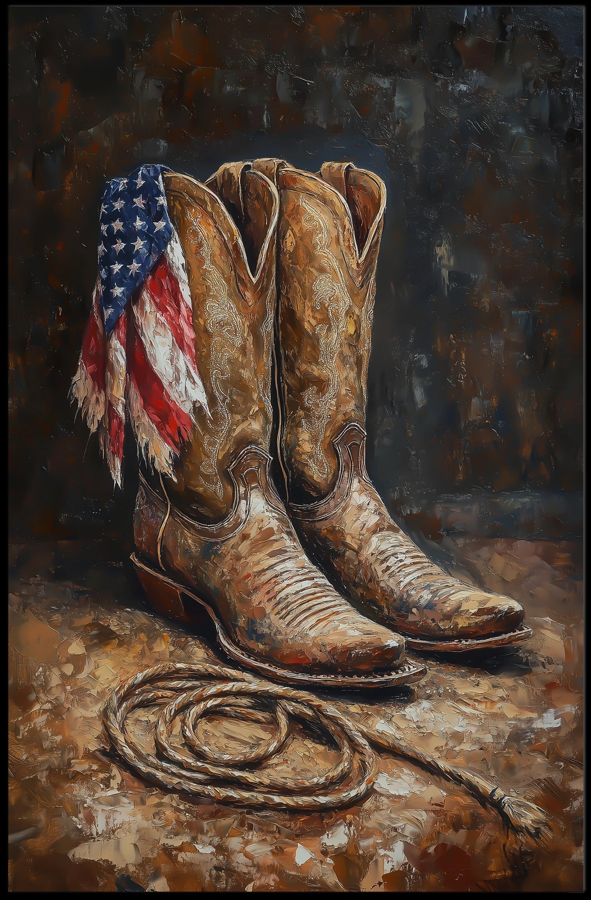 Vintage Worn Pair Of Cowboy Boots Still Life Poster