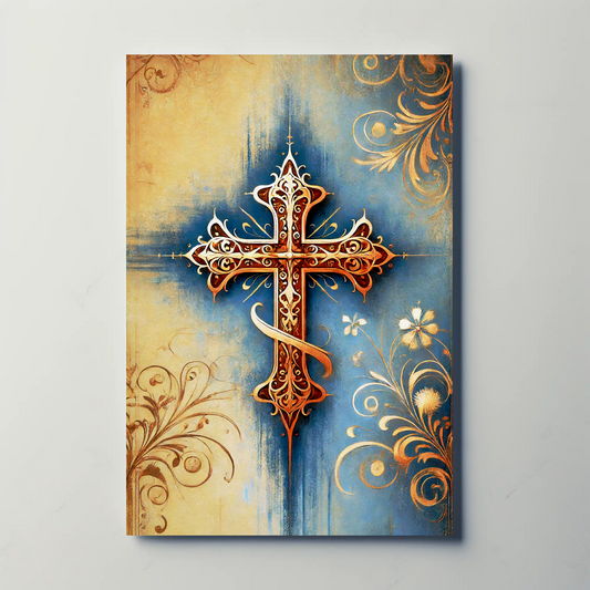 Gothic Blue Gold Cross Ornament Vintage Travel Poster