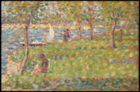 Serene Park Riverscape in Pointillist Style Artistic Poster