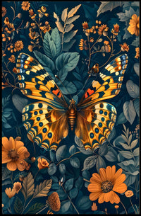 Vibrant Butterfly and Flowers Illustrated Animal Poster