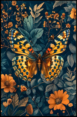 Vibrant Butterfly and Flowers Illustrated Animal Poster