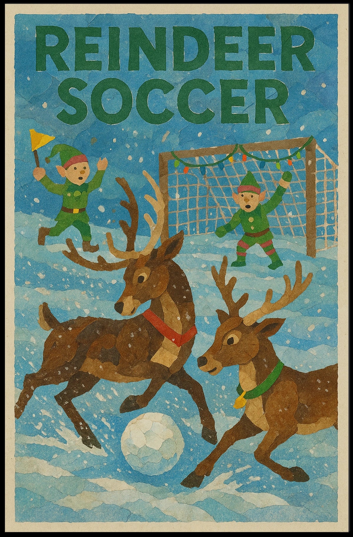 Reindeer Soccer Festive Fantasy Art Poster