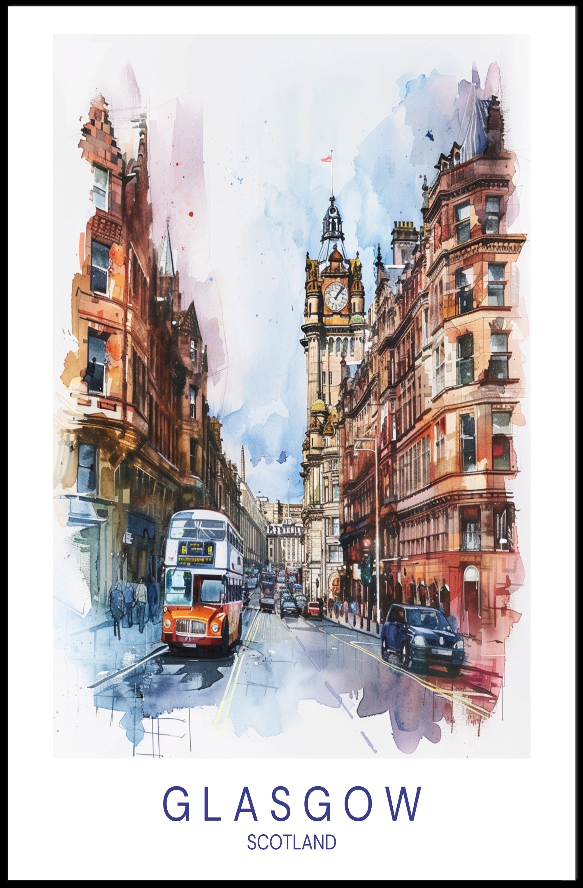 Glasgow Street Scene Vibrant Urban Cityscape Poster PosterGoat