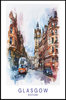 Glasgow Street Scene Vibrant Urban Cityscape Poster PosterGoat