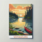 Voyageurs National Park Minnesota Canoe Travel Poster features a serene sunset over a reflective lake with a canoe, vintage outdoor artwork.