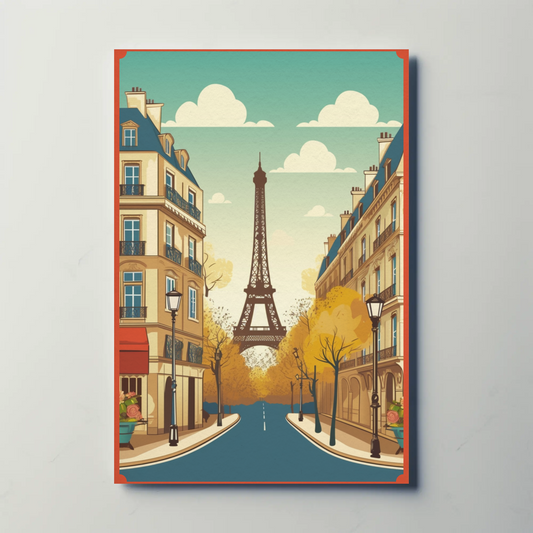 Paris Eiffel Tower Autumn Street Cafes France Travel Poster