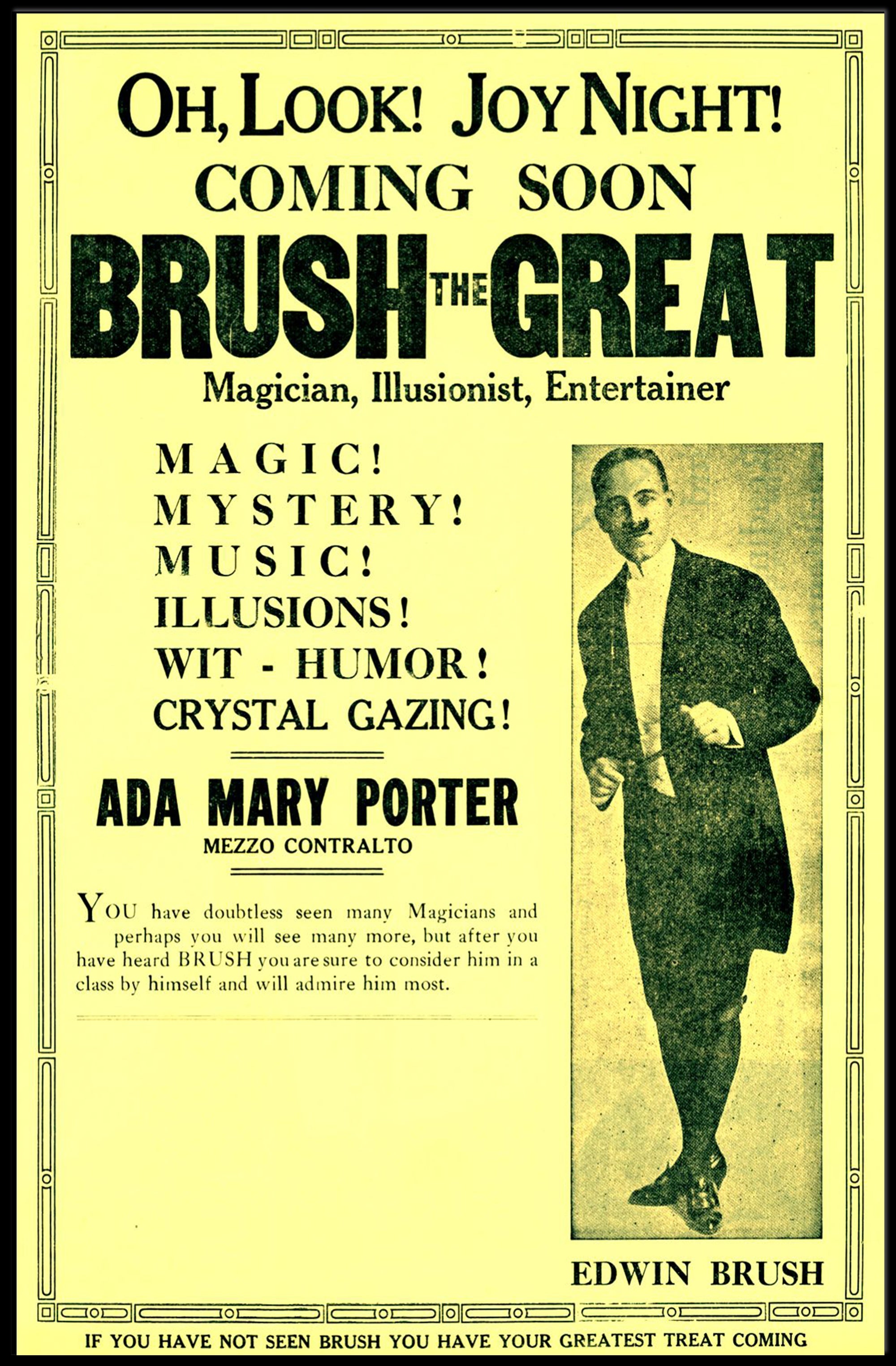 Vintage Magic Performance Poster Featuring Edwin Brush Illusionist