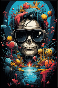 Futuristic Skull and Landscape Art Print Futuristic Sci-Fi Poster