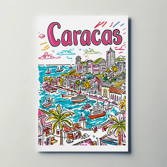 Caracas Venezuela Coastal Cityscape Travel Poster