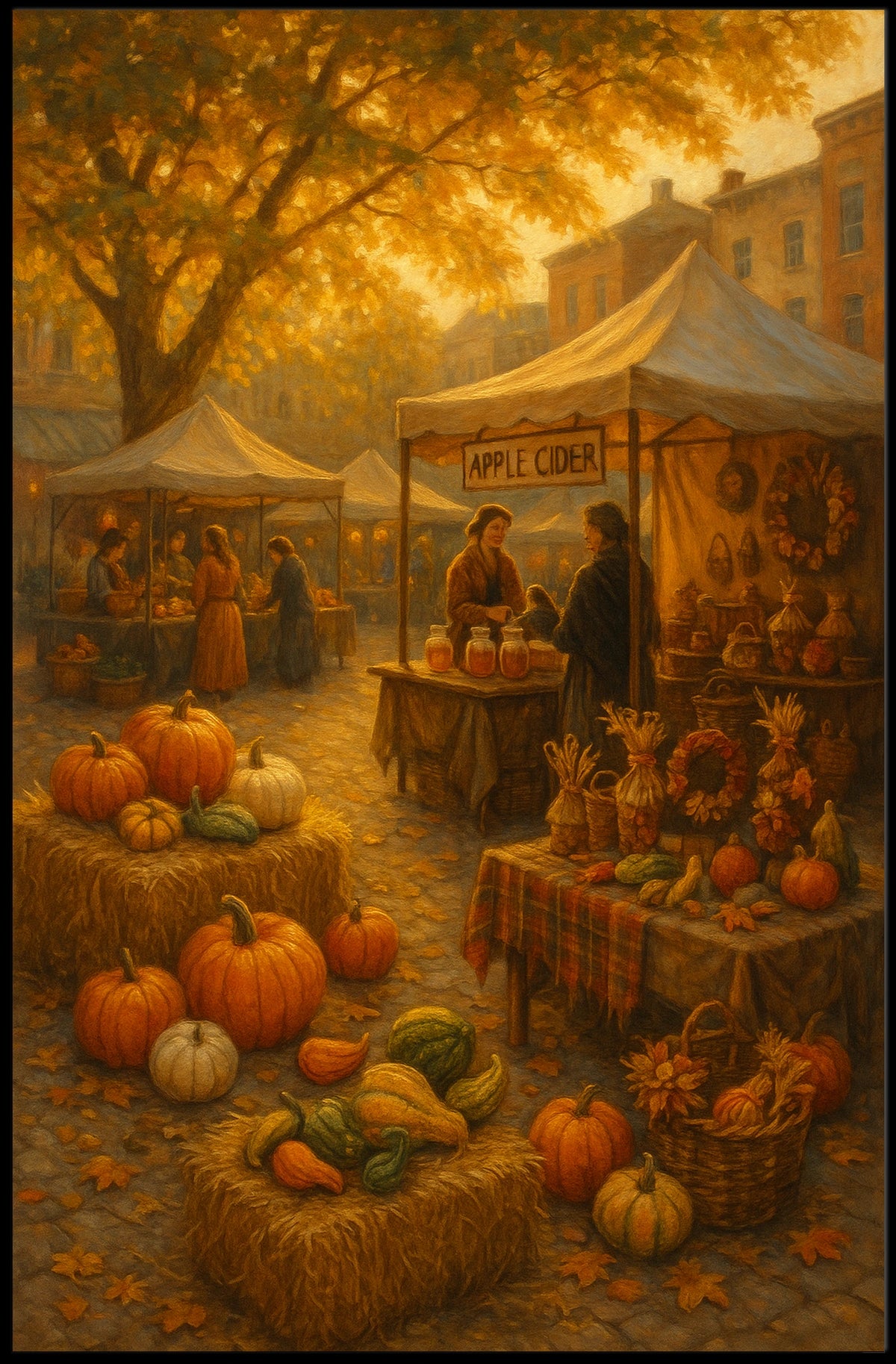 Autumn Market Scene Impressionism Vintage Cozy Poster