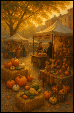 Autumn Market Scene Impressionism Vintage Cozy Poster