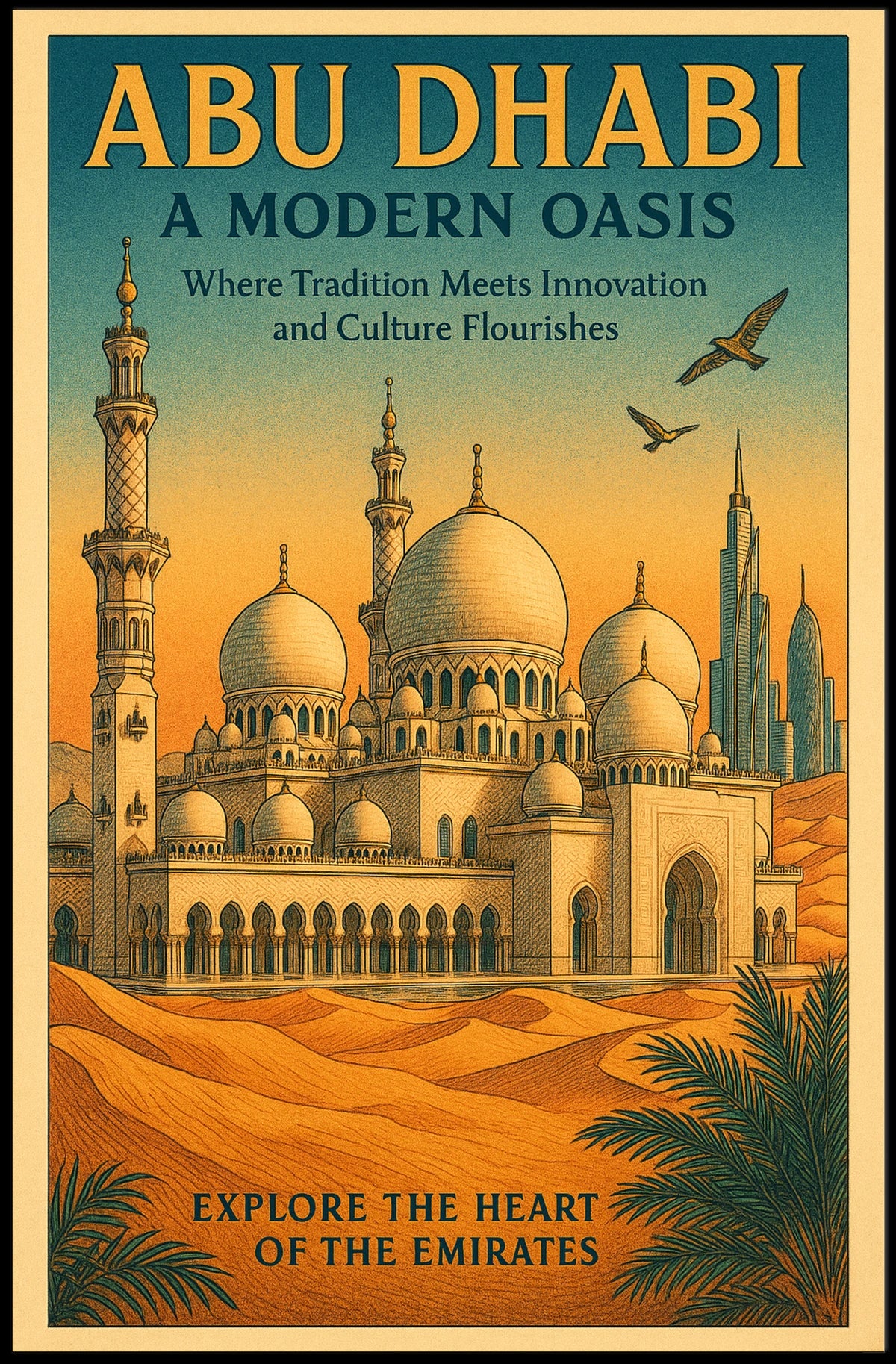 Abu Dhabi Oasis Vintage Travel Poster