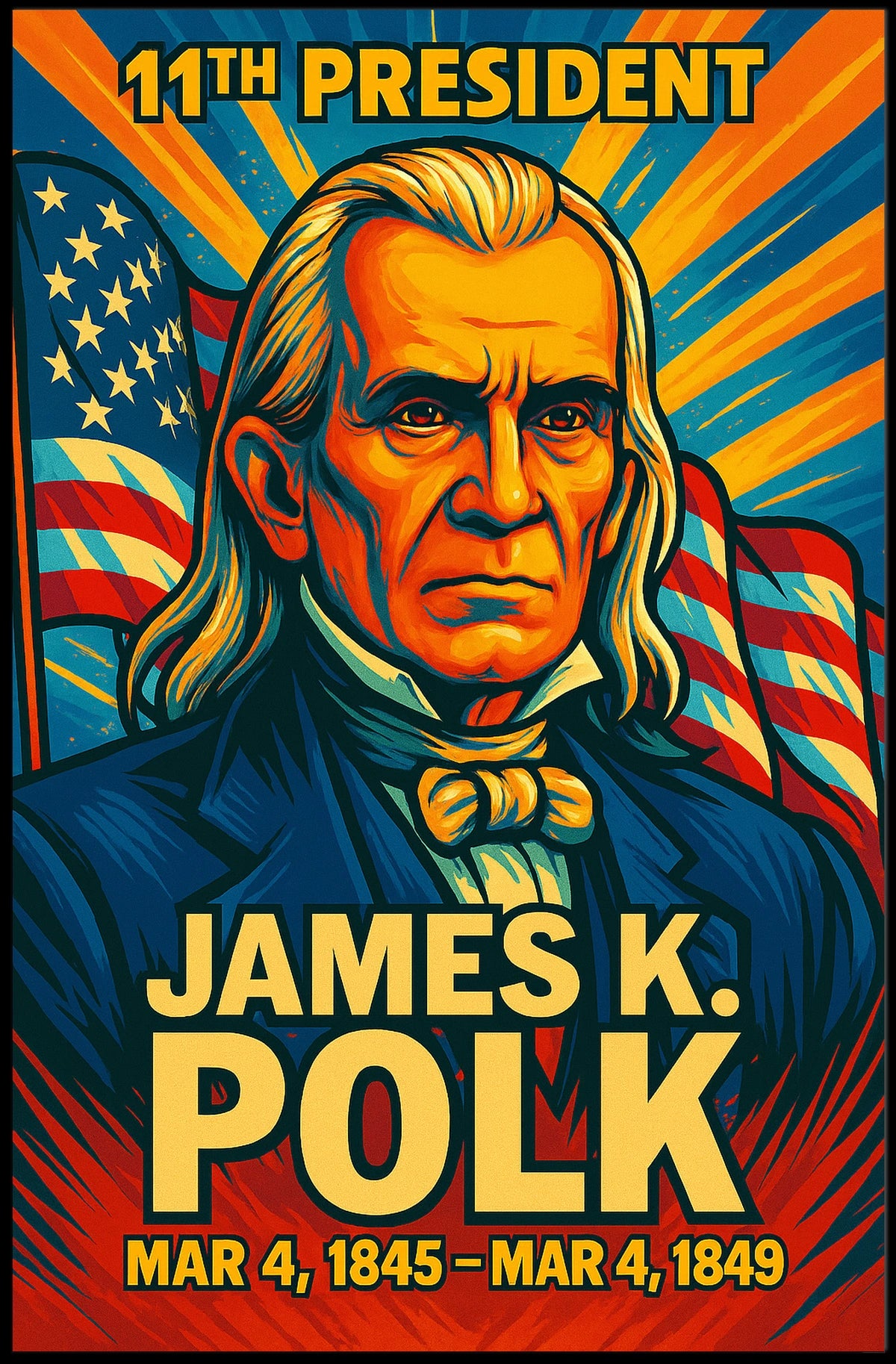James K. Polk 11th President of the United States Colorful Comic Book Style Poster