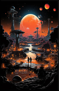 Futuristic Alien Planet Poster: Sci-Fi Landscape in Space