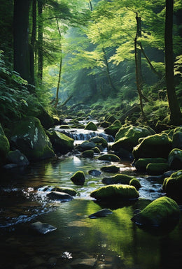 Serene Forest Stream Scene in National Park Poster