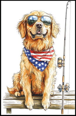 Golden Retriever Fishing With Sunglasses Bandana Poster